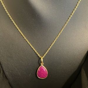 Fuschia Pink Quartz gemstone Teardrop Pendant 18k Gold vermeil Necklace